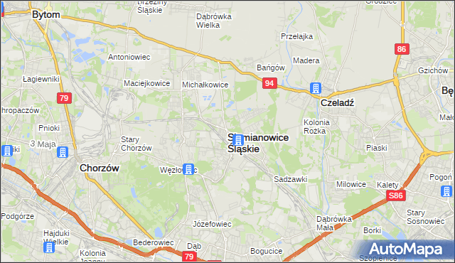 mapa Siemianowice Śląskie, Siemianowice Śląskie na mapie Targeo