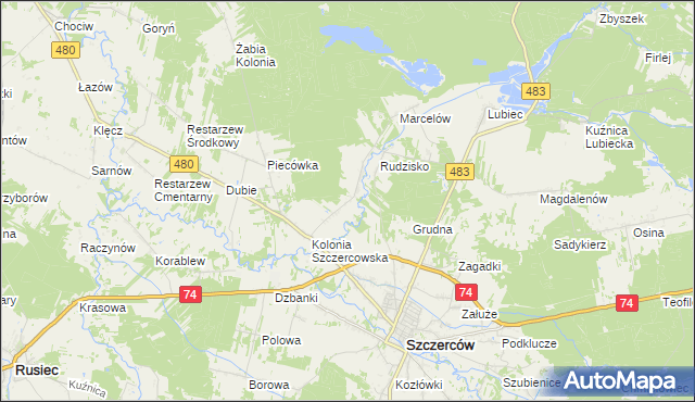 mapa Szczercowska Wieś, Szczercowska Wieś na mapie Targeo