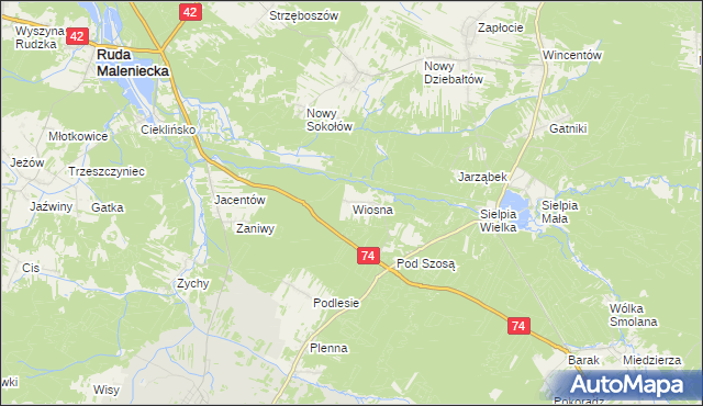 mapa Wiosna gmina Radoszyce, Wiosna gmina Radoszyce na mapie Targeo