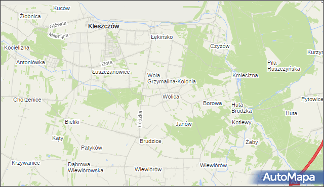 mapa Wolica gmina Kleszczów, Wolica gmina Kleszczów na mapie Targeo