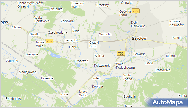 mapa Wolica gmina Szydłów, Wolica gmina Szydłów na mapie Targeo