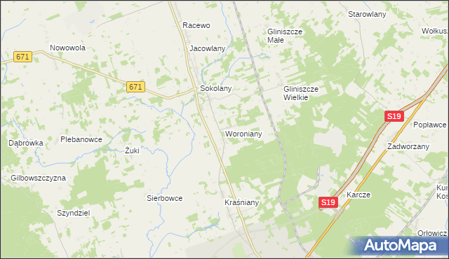 mapa Woroniany, Woroniany na mapie Targeo