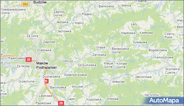 mapa Żarnówka gmina Maków Podhalański, Żarnówka gmina Maków Podhalański na mapie Targeo