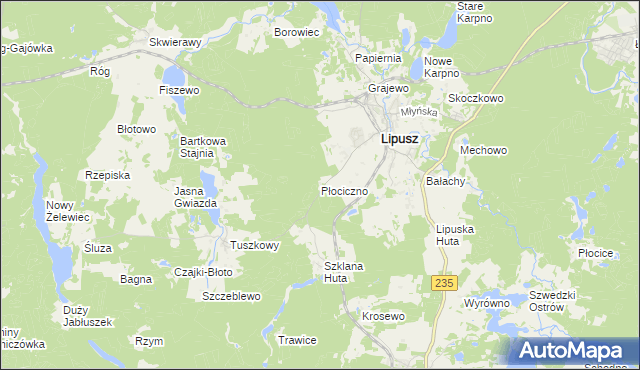 mapa Płociczno gmina Lipusz, Płociczno gmina Lipusz na mapie Targeo