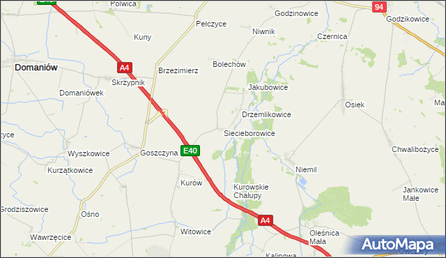 mapa Siecieborowice, Siecieborowice na mapie Targeo