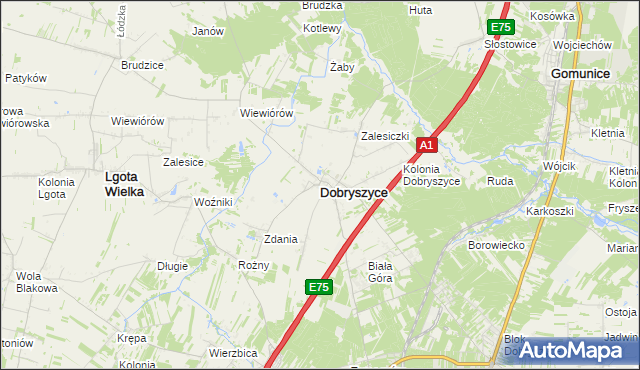 mapa Dobryszyce, Dobryszyce na mapie Targeo