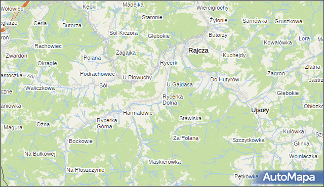 mapa Rycerka Dolna, Rycerka Dolna na mapie Targeo