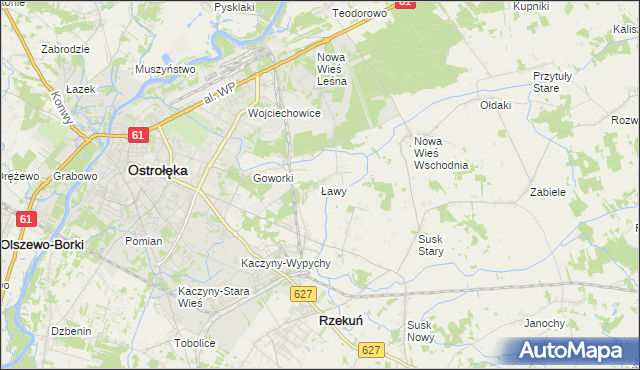 mapa Ławy gmina Rzekuń, Ławy gmina Rzekuń na mapie Targeo