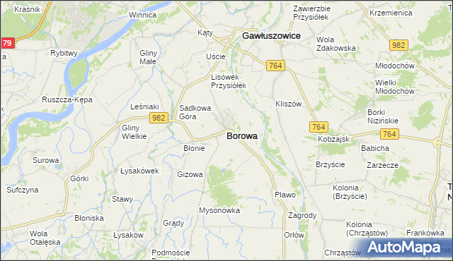 mapa Borowa powiat mielecki, Borowa powiat mielecki na mapie Targeo