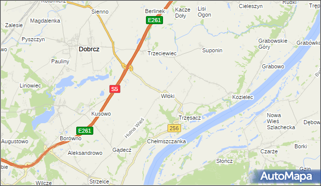 mapa Włóki gmina Dobrcz, Włóki gmina Dobrcz na mapie Targeo