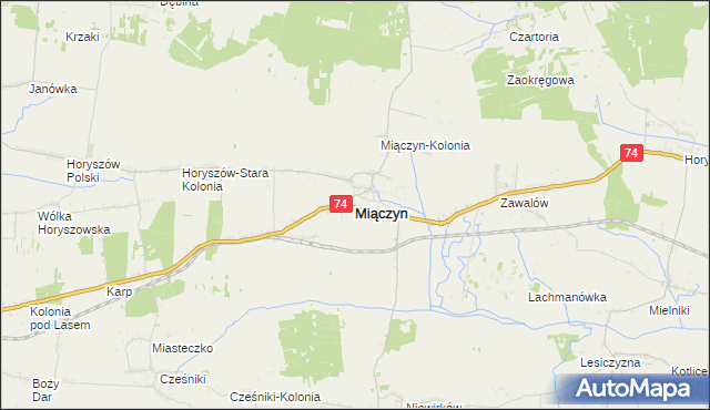 mapa Miączyn powiat zamojski, Miączyn powiat zamojski na mapie Targeo