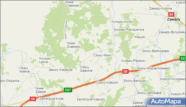 mapa Cibory-Marki, Cibory-Marki na mapie Targeo