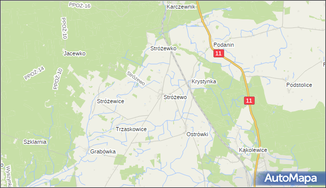 mapa Stróżewo gmina Chodzież, Stróżewo gmina Chodzież na mapie Targeo