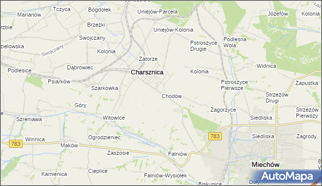 mapa Chodów gmina Charsznica, Chodów gmina Charsznica na mapie Targeo