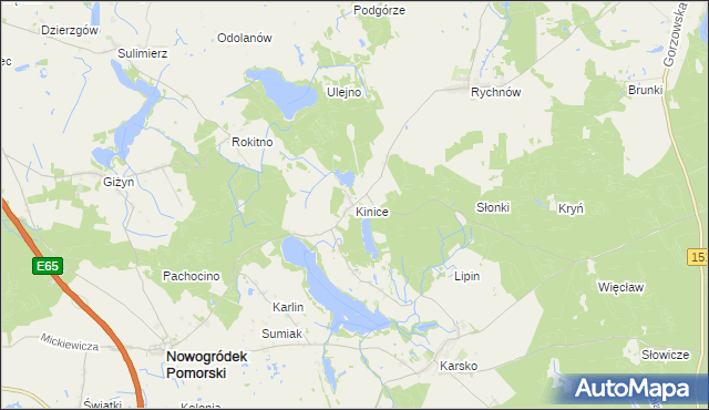 mapa Kinice gmina Nowogródek Pomorski, Kinice gmina Nowogródek Pomorski na mapie Targeo