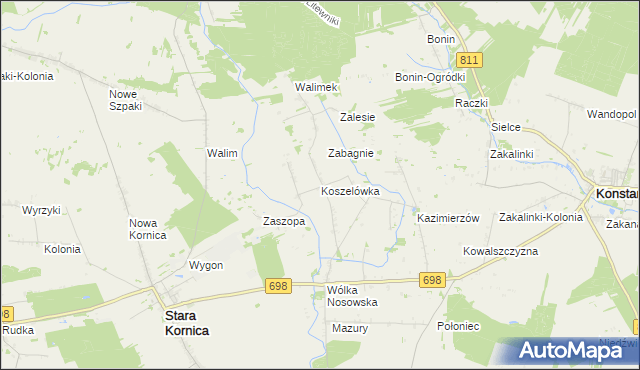 mapa Koszelówka gmina Stara Kornica, Koszelówka gmina Stara Kornica na mapie Targeo