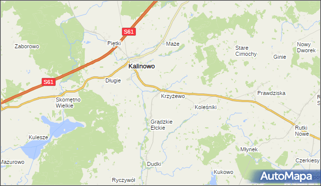 mapa Krzyżewo gmina Kalinowo, Krzyżewo gmina Kalinowo na mapie Targeo