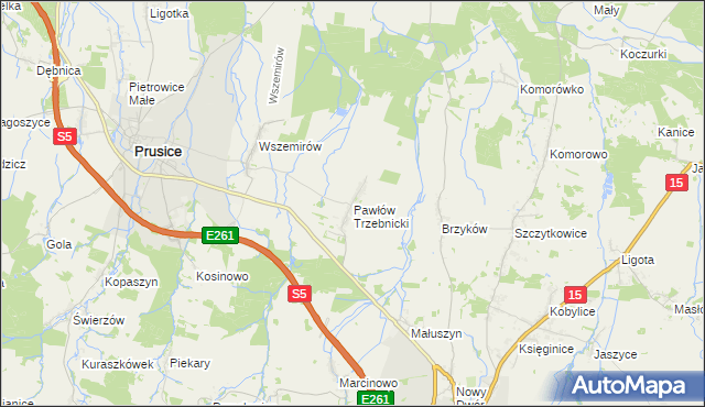 mapa Pawłów Trzebnicki, Pawłów Trzebnicki na mapie Targeo