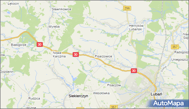 mapa Pisarzowice gmina Lubań, Pisarzowice gmina Lubań na mapie Targeo