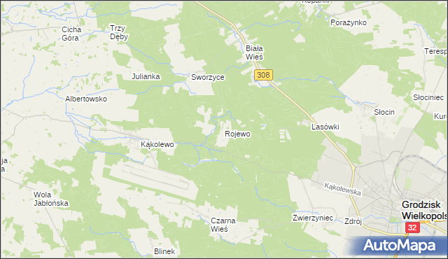 mapa Rojewo gmina Grodzisk Wielkopolski, Rojewo gmina Grodzisk Wielkopolski na mapie Targeo