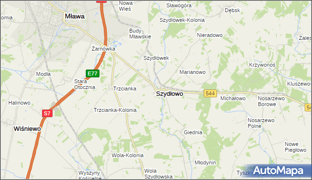 mapa Szydłowo powiat mławski, Szydłowo powiat mławski na mapie Targeo