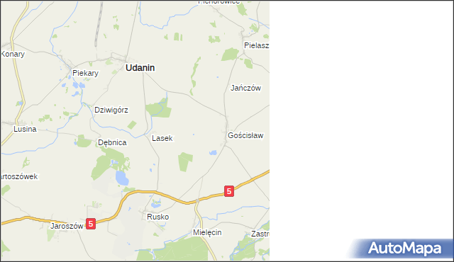 mapa Gościsław gmina Udanin, Gościsław gmina Udanin na mapie Targeo