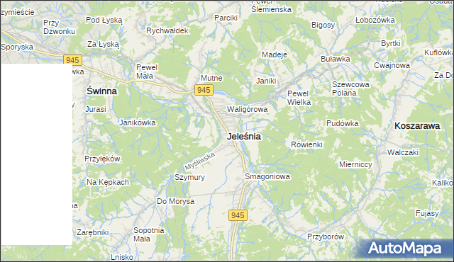 mapa Jeleśnia, Jeleśnia na mapie Targeo