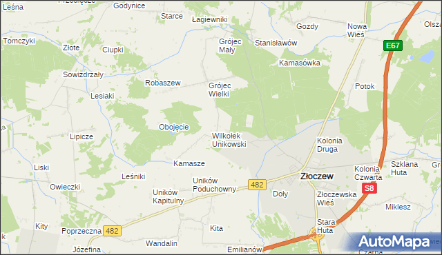 mapa Pieczyska gmina Złoczew, Pieczyska gmina Złoczew na mapie Targeo