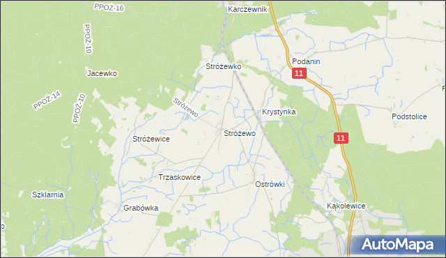 mapa Stróżewo gmina Chodzież, Stróżewo gmina Chodzież na mapie Targeo