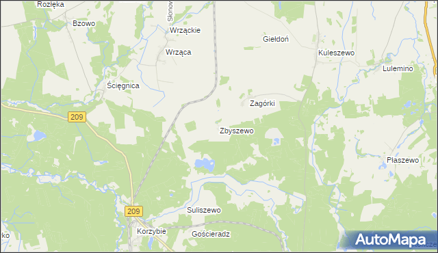 mapa Zbyszewo gmina Kobylnica, Zbyszewo gmina Kobylnica na mapie Targeo