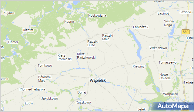 mapa Bielawki gmina Wąpielsk, Bielawki gmina Wąpielsk na mapie Targeo