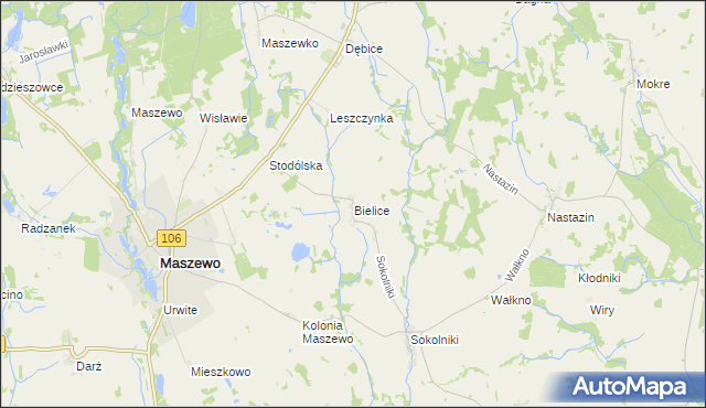 mapa Bielice gmina Maszewo, Bielice gmina Maszewo na mapie Targeo