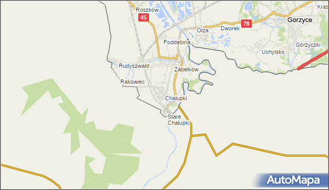 mapa Chałupki gmina Krzyżanowice, Chałupki gmina Krzyżanowice na mapie Targeo