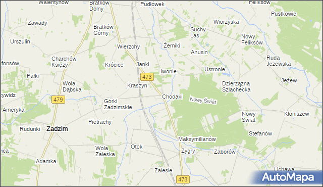 mapa Chodaki gmina Zadzim, Chodaki gmina Zadzim na mapie Targeo