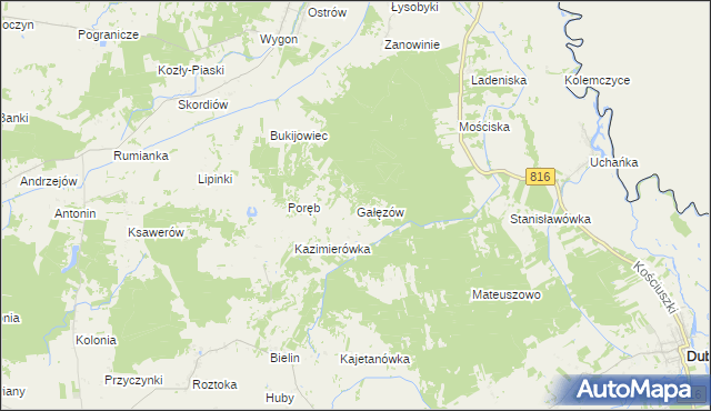 mapa Gałęzów gmina Żmudź, Gałęzów gmina Żmudź na mapie Targeo