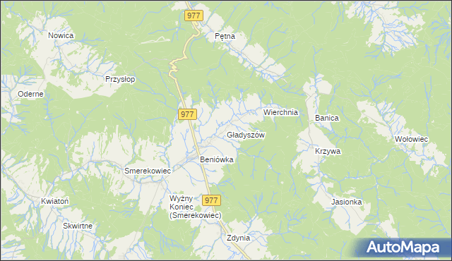 mapa Gładyszów, Gładyszów na mapie Targeo