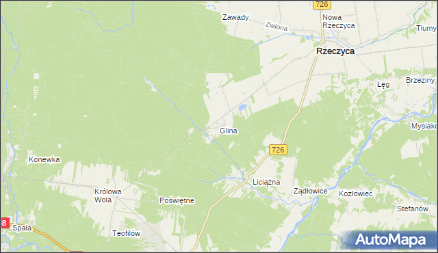 mapa Glina gmina Rzeczyca, Glina gmina Rzeczyca na mapie Targeo