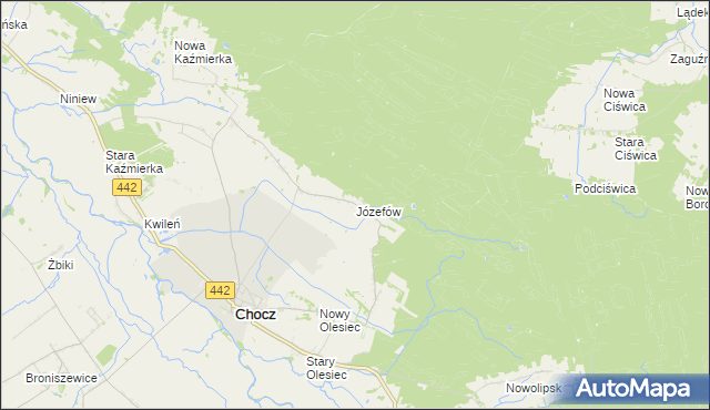 mapa Józefów gmina Chocz, Józefów gmina Chocz na mapie Targeo