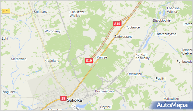 mapa Karcze gmina Sokółka, Karcze gmina Sokółka na mapie Targeo