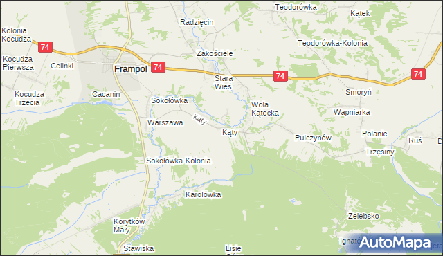 mapa Kąty gmina Frampol, Kąty gmina Frampol na mapie Targeo