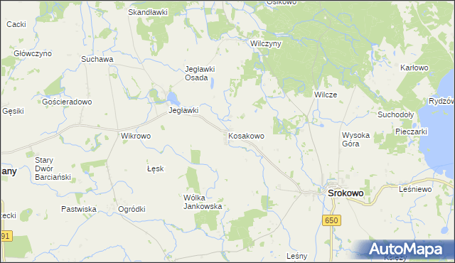 mapa Kosakowo gmina Srokowo, Kosakowo gmina Srokowo na mapie Targeo