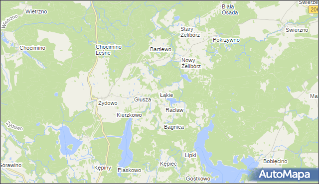 mapa Łąkie gmina Polanów, Łąkie gmina Polanów na mapie Targeo