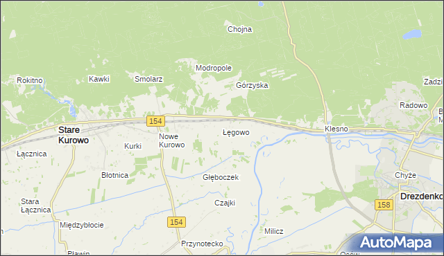 mapa Łęgowo gmina Stare Kurowo, Łęgowo gmina Stare Kurowo na mapie Targeo