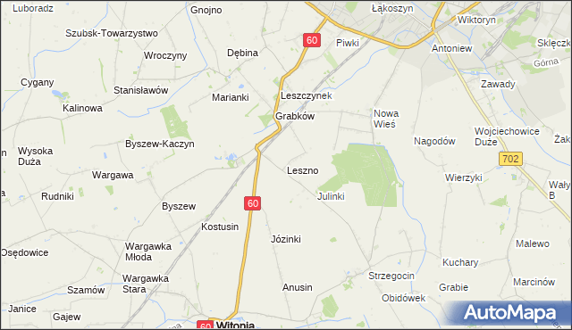 mapa Leszno gmina Kutno, Leszno gmina Kutno na mapie Targeo