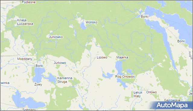 mapa Lipowo gmina Kruklanki, Lipowo gmina Kruklanki na mapie Targeo