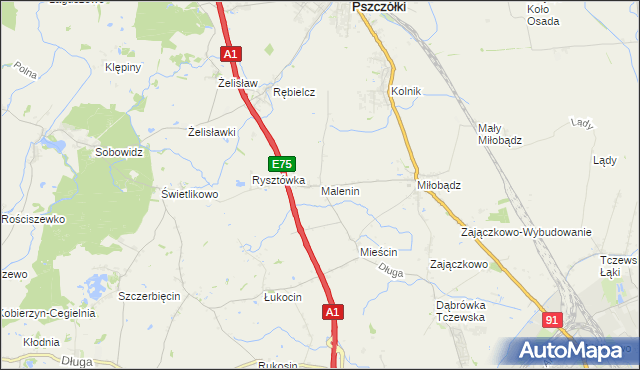 mapa Malenin gmina Tczew, Malenin gmina Tczew na mapie Targeo