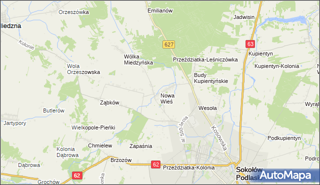 mapa Nowa Wieś gmina Sokołów Podlaski, Nowa Wieś gmina Sokołów Podlaski na mapie Targeo