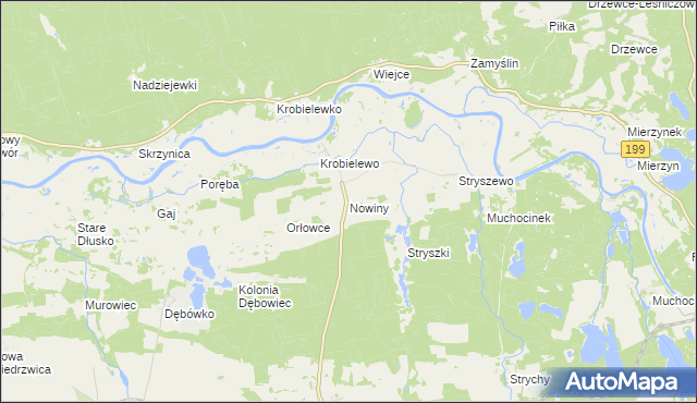 mapa Nowiny gmina Przytoczna, Nowiny gmina Przytoczna na mapie Targeo