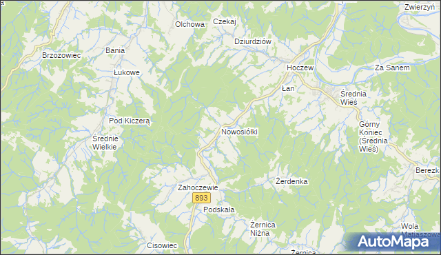 mapa Nowosiółki gmina Baligród, Nowosiółki gmina Baligród na mapie Targeo