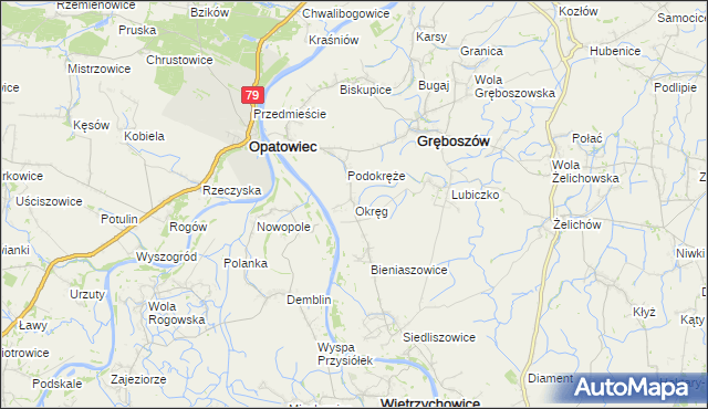 mapa Okręg gmina Gręboszów, Okręg gmina Gręboszów na mapie Targeo